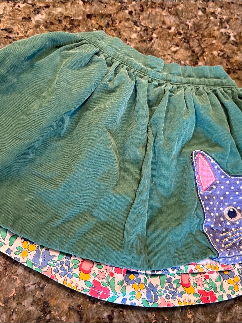 Mini Boden Green Corduroy Girls' Skirt with Floral Trim